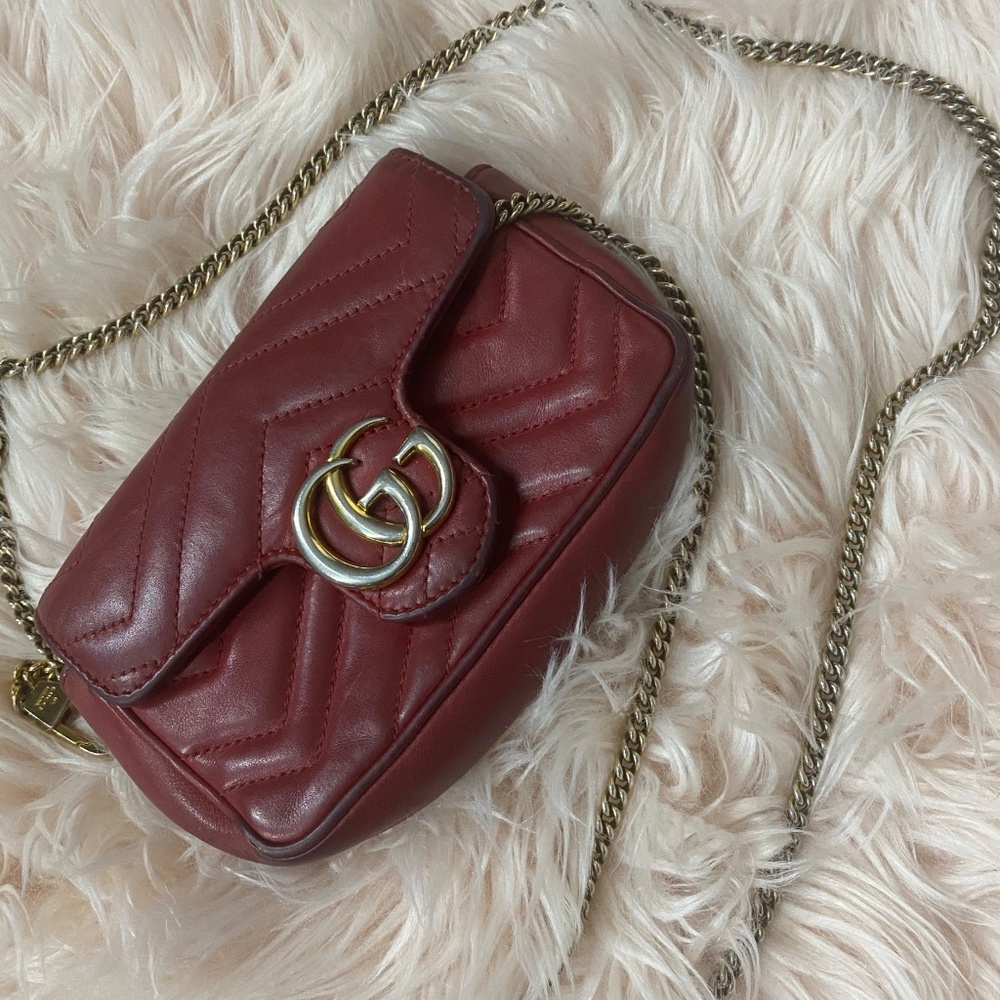 Gucci Mormont Red Leather & Gold Small Purse Mini Bag crossbody